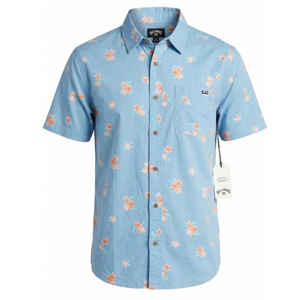 Billabong Sundays Mini SS Light Blue Floral Button Down Shirt 24A041506 Mens S
